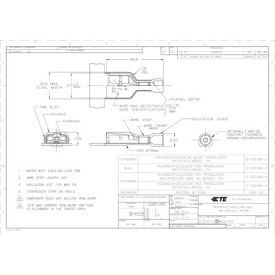 Non-Insulated Cord End Terminal Amp Tyco Te 2-520183-2 Ultra-Fast 250 Quick Disconnects
