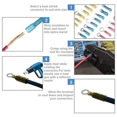 180PCS 나일론 방수 전기 케이블 와이어 스플라이스 열수축 와이어 커넥터 해양 자동차 내열 단자 세트